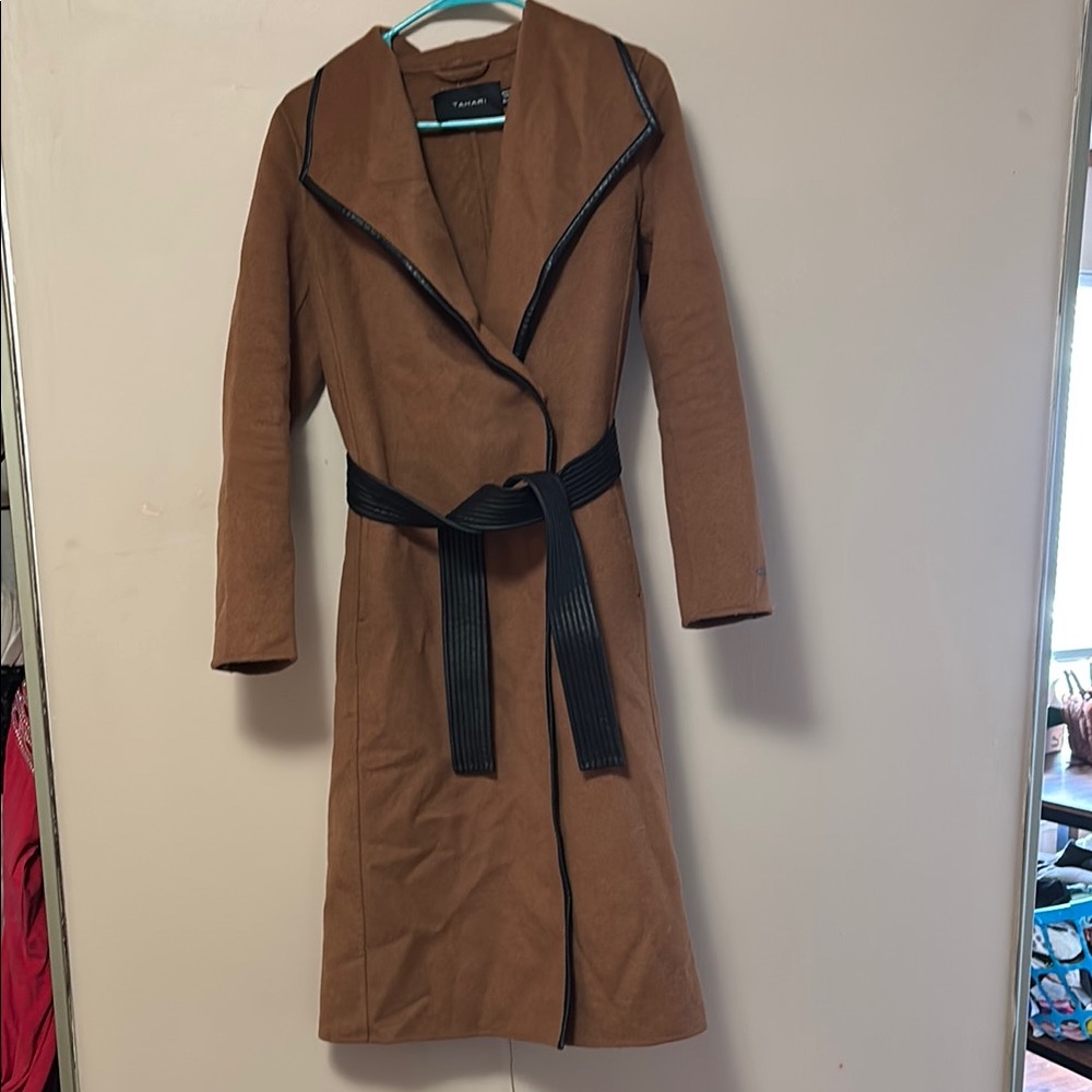 Tahari Tan Women's Coat with Black Trim